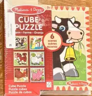 Melissa & Doug Farm Wooden Cube Puzzle With Storage Tray 16pc 6 Animal Scenes