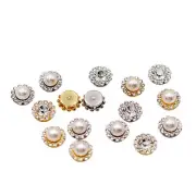 25 Metal Bling Crystal Rhinestone Pearl Flatback Button 16mm Sew on Bead Wedding