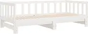 vidaXL Day Bed with Trundle in White - Single Size Solid Pine Bed Frame with Slatted Design, Perfect for Bedroom or Living Room Use
