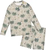 [ZZXXB] Coconut Tree Floral Boys Swimsuit Rash Guard Toddler Kids Long Sleeve Swim Shirt and Trunks