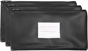 [uxcell] 11x6" Money Bank Deposit Bag with Zipper, 3 Pack Leatherette Cash Coin Check Wallet Pen Pouch Bag with Clear Window for Office Travel, Black