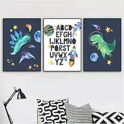 Nursery Number Alphabet Wall Art Space Monster Interior Paintings Wall Posters In The Nursery Picture for Baby Room Decoration 30x40cmX3PCS Frameless