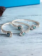 Genuine Turquoise Ends .925 Sterling Silver West Indian Bangles Silver Cuff