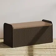 Storage Bench with Cushion Brown 115x51x52 cm Poly Rattan,Outdoor Benches 12KG-365729