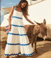 NEW MISTER ZIMI Sierra Maxi Dress White Blue Ric Rac Sz AU 10 US 6 EU 36 BNWT