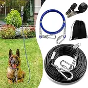 WATFOON Dog Runner for Yard, Trolley Cable System Aerial Run Zip Line for Large Dogs, 100ft/ 50ft Heavy Pet Tie Out Cable with 10/15/25 ft Pets Leads Zipline for Camping Gear (100ft+15ft)