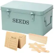 Large Green Metal Seed Storage Box with 4 Compartments & 40 Envelopes