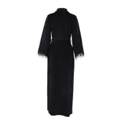 Nevenka Womens Robe Warm Long Sleeve Feather Trim Comfort Loungewear