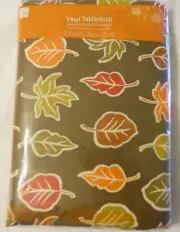 Vinyl Tablecloth Square Oblong Round Leaves Pattern Brown Polyester Backing