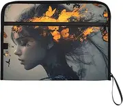 YMXFXP Woman Butterfly Abstract Expandable Filing Folder, 13-Pocket Funny Cute Design with Sticky Labels, A4 Letter Size Document Organizer for Office, School, Boys, Girls