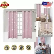 Energy Efficient Blackout Curtains for Kids Rooms - Light Pink with Moon & Stars
