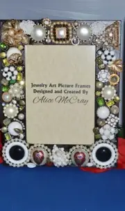 JEWELRY ART DECORATED PICTURE FRAME One Of A Kind Work Of Art 5x7 Great Gift