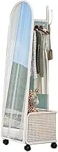Swivel Full Length Mirror,Removable,Iron Frame Bedroom Floor with Storage Basket,for Living Room Cloakroom(White)