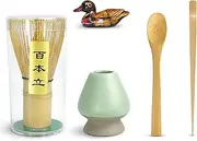 Artcome 5 Pcs Japanese Matcha Tea Set, Matcha Whisk, Traditional Scoop, Tea Spoon, Scoop Holder, Ceramic Whisk Holder Handmade Matcha Ceremony Kit For Traditional Japanese Tea Ceremony