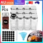 12PCS Clear Square Glass Spice Jars Lid Herb Seasoning Condiment Storage Bottle