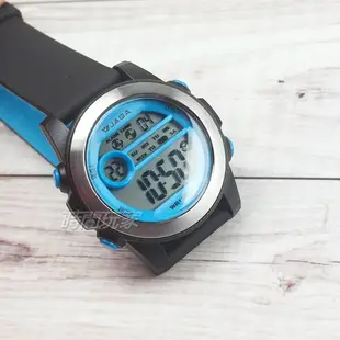 JAGA捷卡 M1196-AE(黑藍) 防水可游泳 學生 多功能運動電子錶 鬧鈴 計時碼錶【時間玩家】