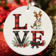 Love Smooth Fox Terrier Dog Light Reindeer Antler Christmas Ornament Gift Decor