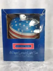 4TH OF JULY 8 Patriotic Illuminated Round Paper Lanterns Lights up Electricly
