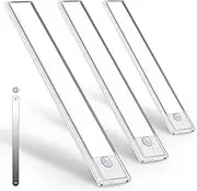 Closet Lights, Under Cabinet Lighting, 31-LED 6000K Wireless USB Rechargeable Motion Sensor Night Light Bars with Battery Operated for Wardrobe/Stairs/Hallway/Camping/Kitchen (Silver, 20cm-3pc)