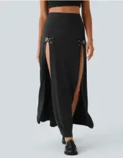 Halara High Waisted Decorative Buckle Split 2-in-1 Maxi Casual Skirt Sz Large Bl