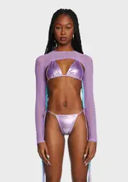 [Club Exx] Technicolor Trip Fringe Shrug - Lilac