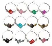 Dice Wine Charms with Pouch - 1 Dozen