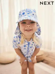 Blue Floral Frill Sleeve Sunsafe Swimsuit (3mths-10yrs) (AB7032) | $28 - $33