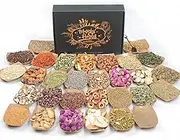 Magical Herbal Kit – 30 Dried Herbs in Labeled Bags, Crystal Spoon for Wiccan Rituals, Energy Cleansing, Spell Casting, Spiritual Healing, DIY Spell Jars, Candle Making, Sachet Filling, Crafting