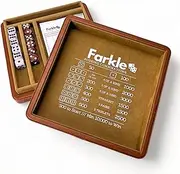 Luck Lab Farkle Dice Tray and Storage Case - Includes Embedded Scoring Combinations, 2 Sets of 6 Pearl Dice, 40 Sheet Score Pad and Pen Holder for The Classic Family Game (Brown)