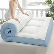 Japanese Futon Mattress Floor Mattress,Thick Folding Sleeping Pad,Twin/Full/Queen/King,for Camping, Guest Room,Dorm Single Double(Blue,Queen(150x200cm))