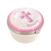 Pink Baby Girl My First Rosary Porcelain Keepsake Trinket Box