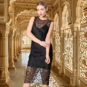 Mesh Panel Embroidered Dress