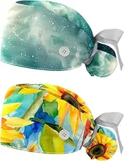 [YTYVAGT] 2-Pc,Nurse Scrub Caps,Scrub Hats with Buttons and Cotton Sweatband,Universe Galaxy Stars Fantasy