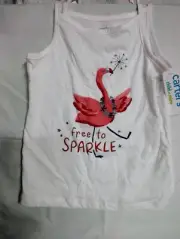 Carter's Girls "Free to Sparkle" Glitter Flamingo Knotted Tank Top Size 5T