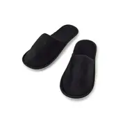 100 x Closed Toe Velour Hotel Slipper White Sole - Black