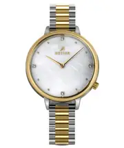 Westar Zing Crystal Accents Two Tone Stainless Steel White Mother Of Pearl Dial Quartz 00135CBN111 Women's Watch