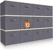 Lifewit 12 Packs Storage Cubes, 11 Inch Cube Storage Bins, Foldable Decorative Fabric Storage Baskets for Organizing Home Organizers with Handles for Shelves, Closet, Grey