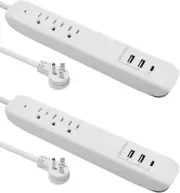 Power Strip with USB C, Surge Protector 5A Total 3 Outlets , 2 USB Ports 2pack