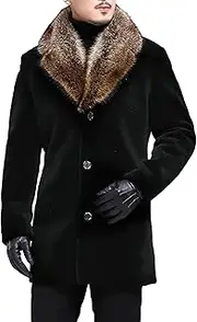[Zylphorix] Men's Single Breasted Wool Blend Coat Mid Long Padded Faux Woolen Windbreaker Winter Button Classy Solid Overcoat
