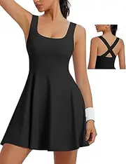 [TQD] Women's Athletic Tennis Dress with Built in Shorts and Bra Golf Exercise Activewear Workout Active Dress with Pockets