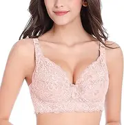 [Generic] Full Support Sports Bra Womens Sexy Lace Gathered Bra Straps Breast Cup Underwear (no Underwire) Bra Packs (Pink, 85B)