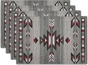 Giwawa Southwestern Placemats, Grey Red Tribal Geometric Decorative Table Mats, Native American Ethnic Farmhouse Non-Slip Place Mat for Dining Kitchen Party, 12x18Inch, Set of 4
