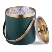 Ice Bucket, Stainless Steel, Double-Walled, Ice Bucket with Lid & Handle, 2 L, Ice Cube Bucket Green & Gold Green Gold