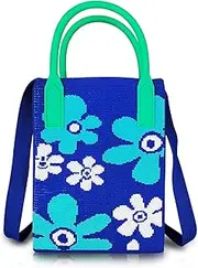 [AfitLulu] Knitted Phone Purse, Exquisite Flower Pattern Cell Phone Crossbody Bag, Contrast Aesthetic Handbag, Shoulder Bag