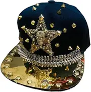 [YY GEWETAO] Hip Hop Hat, Flat-Brimmed Hat, Rock Cap Skull Cap with Rivets, Adjustable Hat for Men and Women
