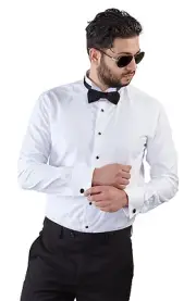 New Mens Slim Fit White Wing Tip Tuxedo Dress Shirt French Cuff Formal AZARMAN