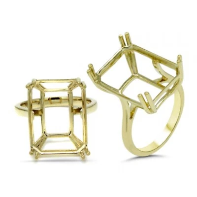Emerald Cut 18x13mm Cocktail Solitaire Ring Semi Mount In 14k Yellow Gold(53437)