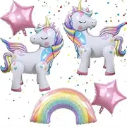 DUILE Unicorn Balloons for Birthday Decorations: 5 Rainbow Unicorn Foil Balloons, Effortless Helium-Free Inflation, Pink & Rainbow Colors, Unisex-Females, Women, Girls