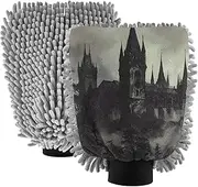 XYMZR Castle Gothic Moon Absorbent Microfiber Car Wash Mitt, Funny Cute Anime Scratch Free for Cars Cleaning, Home Cleaning Mitts, 2 Pack, 10.24” L x 7.09” W