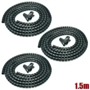 3x 1.5m 15mm Black Spiral Wrapping Bands Cable Tidy Management Organizer Tube